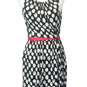 Eliza J Black & White Polka Dot Sundress Stretch Jersey Sleeveless Belted sz 8
